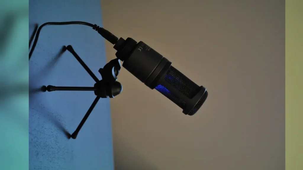 Audio-Technica AT2020 condenser microphone on a desk stand from a rights-cleared product photo