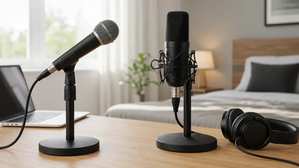 Dynamic and condenser microphone options for quiet bedroom vocals