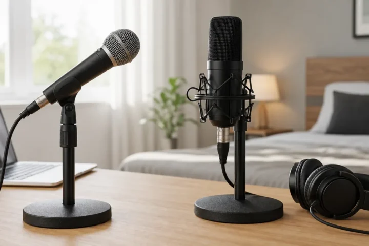 Dynamic and condenser microphone options for quiet bedroom vocals