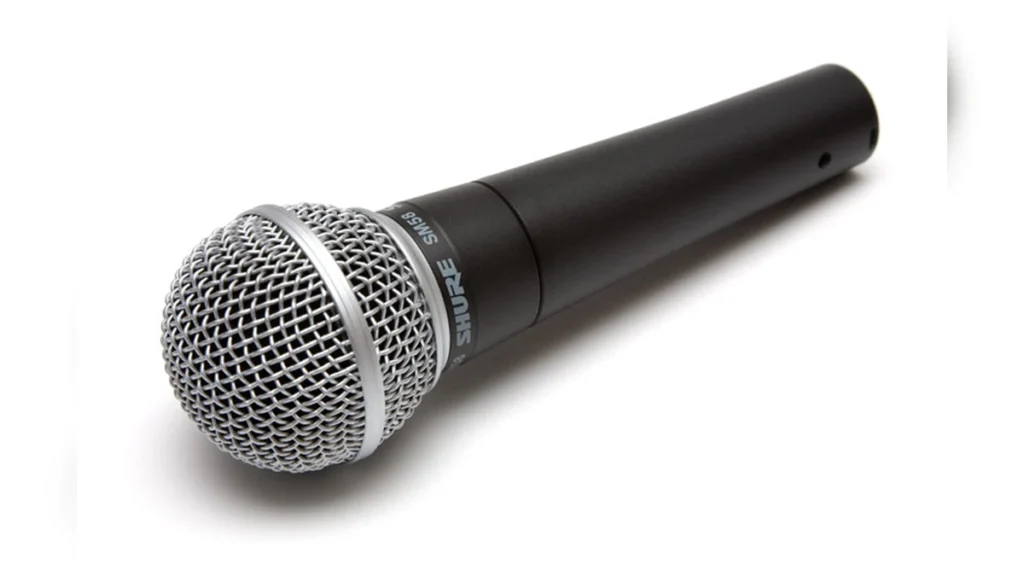 Shure SM58 microphone product photo on a white background