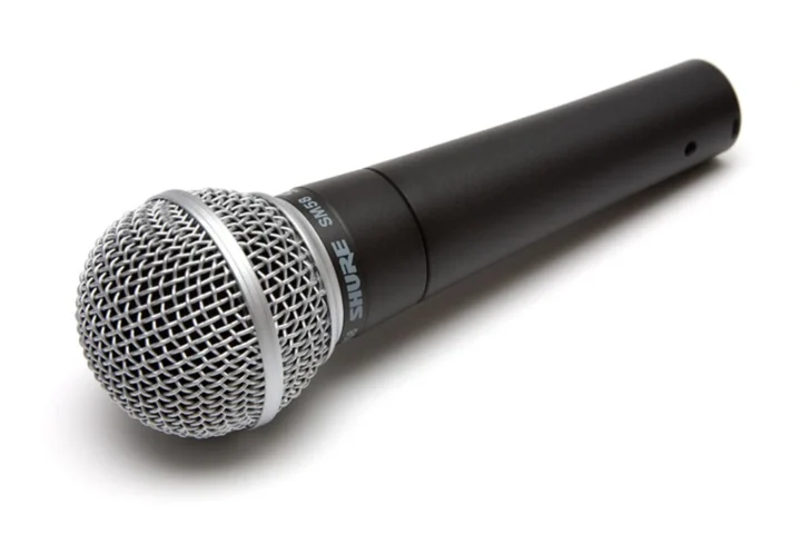 Shure SM58 microphone product photo on a white background