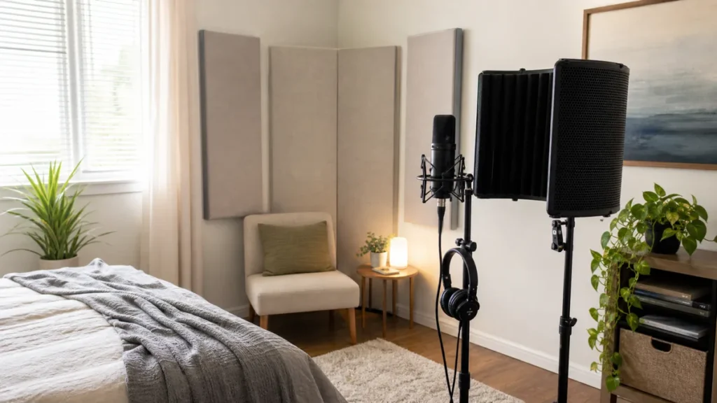 Portable vocal booth and treated bedroom corner options for recording vocals