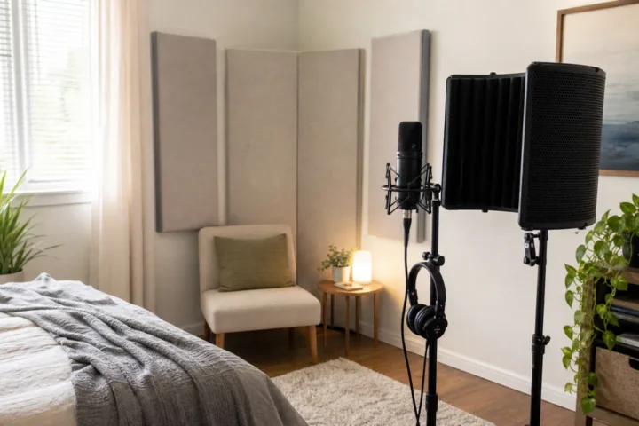 Portable vocal booth and treated bedroom corner options for recording vocals