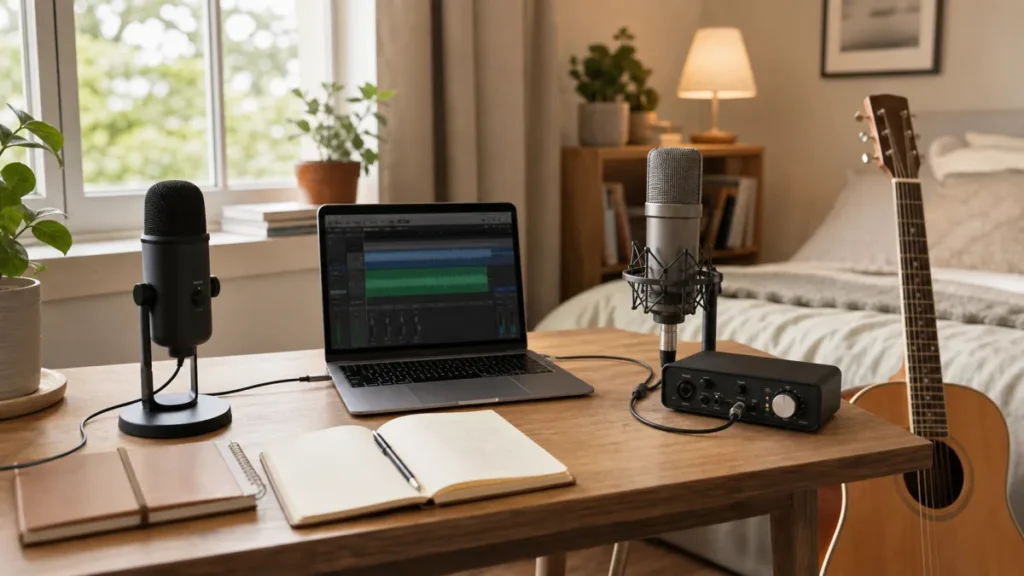 USB microphone and XLR microphone setup for singer-songwriter demos
