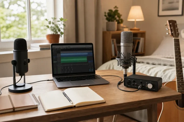 USB microphone and XLR microphone setup for singer-songwriter demos